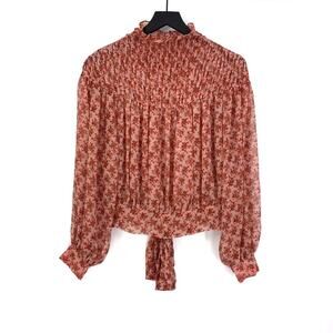 BARDOT Cyrus Long Sleeve Smocked Blouse Rose Bloom S?